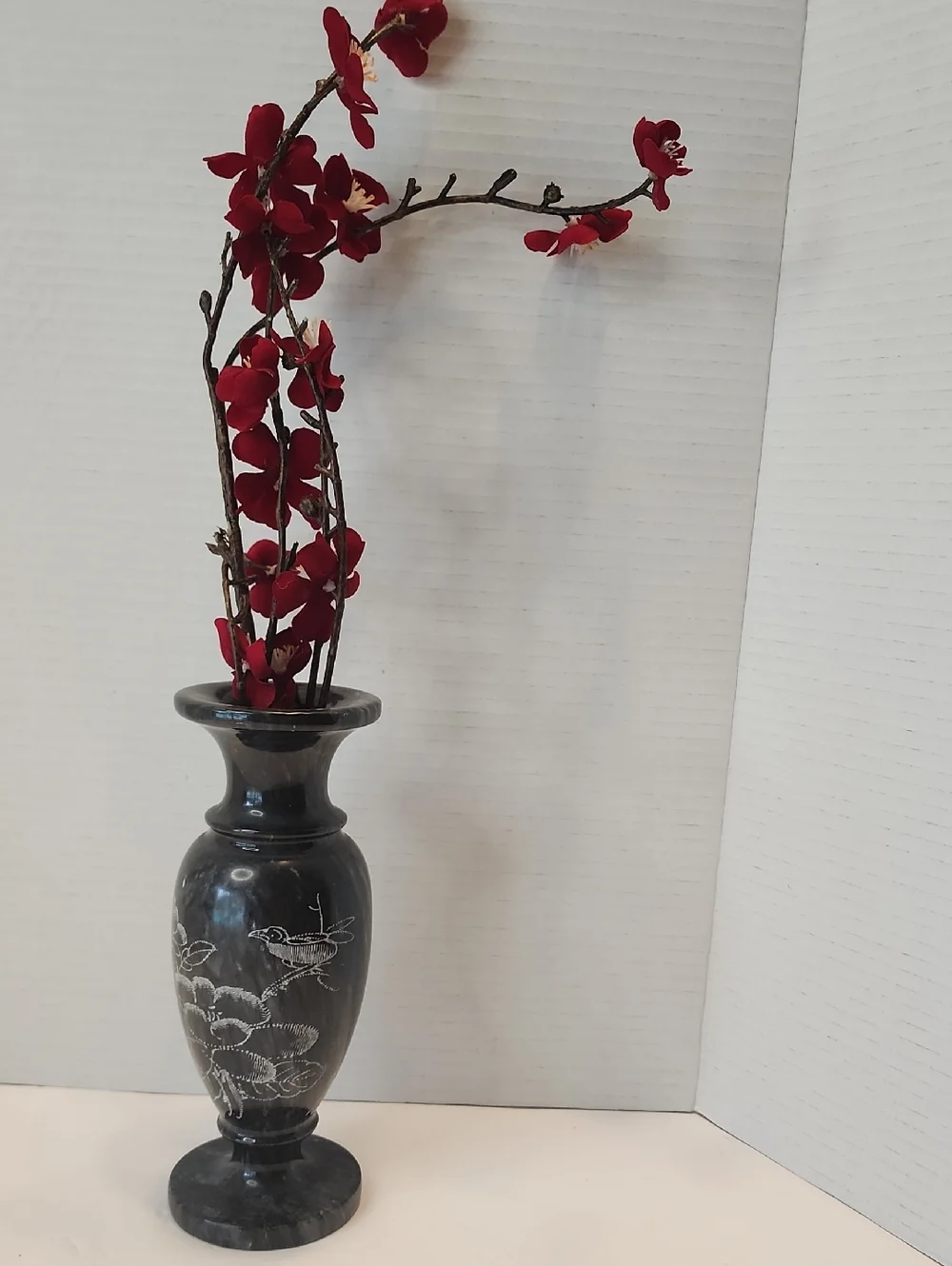Marble Black Floral And Bird Engraved Decorative Vase Home Accents,Aloha Hawaii